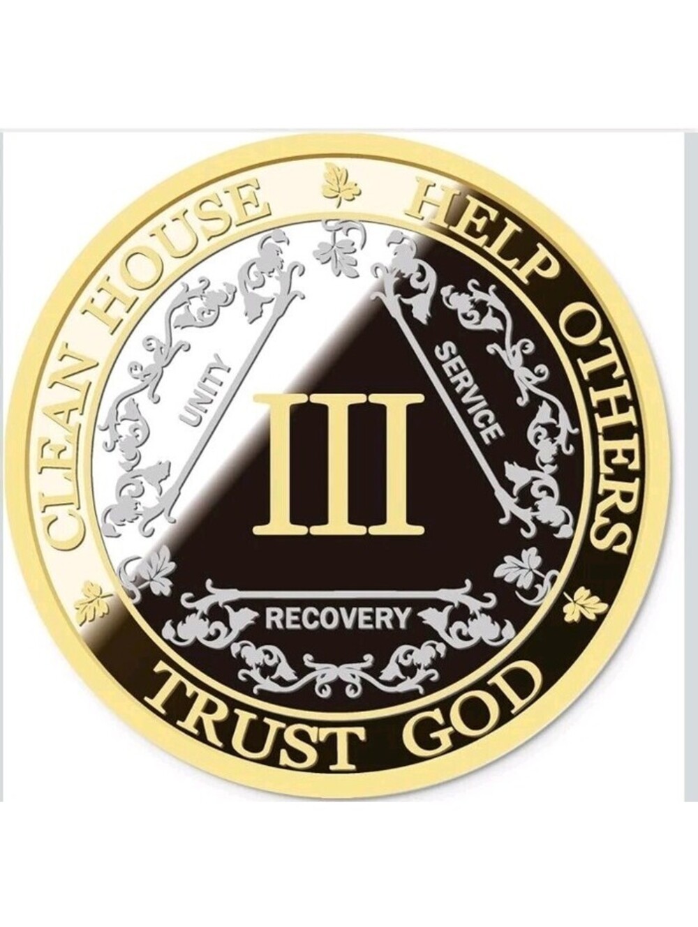 Silver & Gold 3 Year Alcoholics Anonymous Medallion AA Coin Capsule Gift